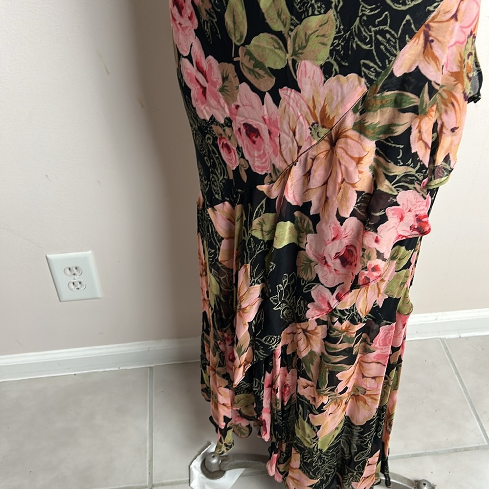 Vintage Eva Blue Chiffon Floral Layered Skirt Maxi Black Pink Dress size 12 - Picture 7 of 17